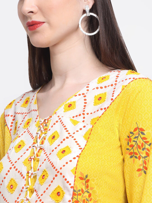 Women Floral Printed Thread Work Kurta With Sharara