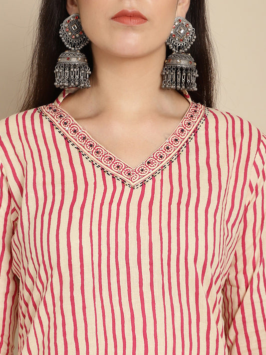Striped Pure Cotton Kurta with Harem Pants & With Dupatta