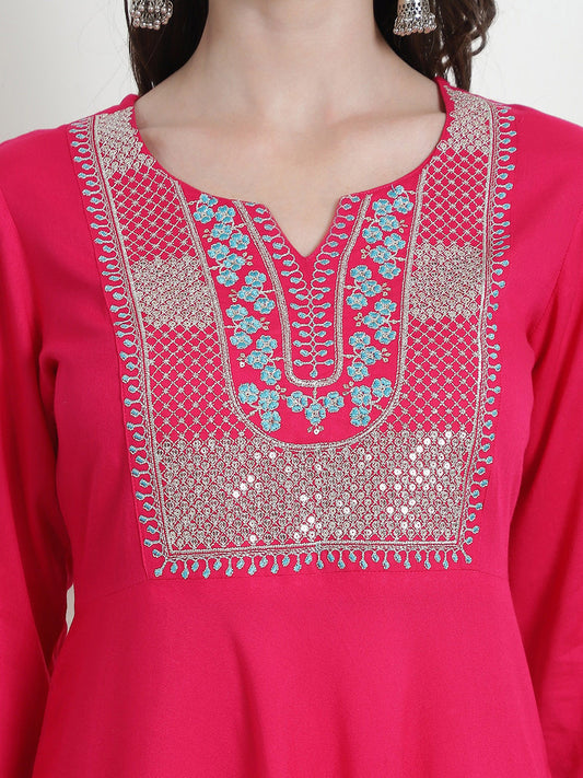 Women Ethnic Motifs Yoke Design Angrakha Kurta with Dhoti Pants & With Dupatta