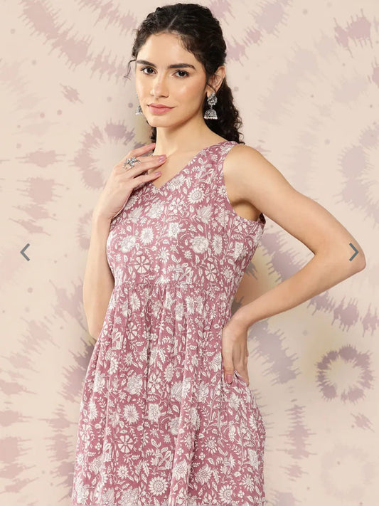 Ethnic Motifs Printed Empire Pure Cotton Kurta with Sharara