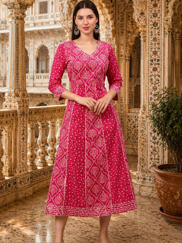 Ethnic Motifs Print A-Line Midi Dress