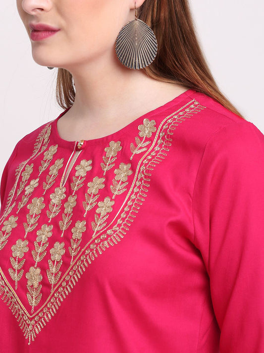 Floral Yoke Design Keyhole Neck Gotta Patti Kurta With Sharara & Dupatta