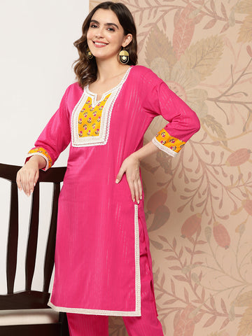 Yoke Design Regular Thread Work Pure Cotton Kurta with Palazzos
