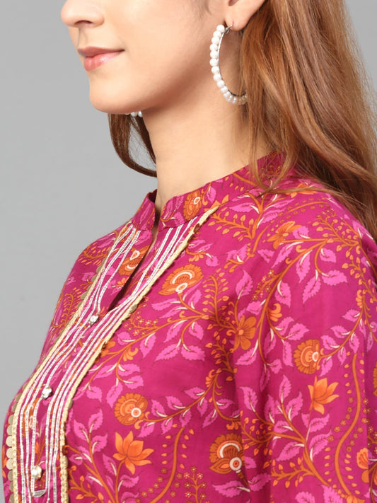 Floral Printed Regular Pure Cotton Kurta with Salwar