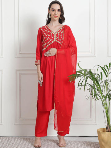 Ethnic Motifs Yoke Design Empire Kurta with Palazzos & Dupatta