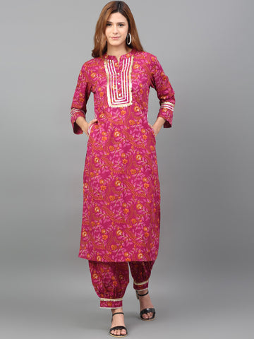 Floral Printed Regular Pure Cotton Kurta with Salwar