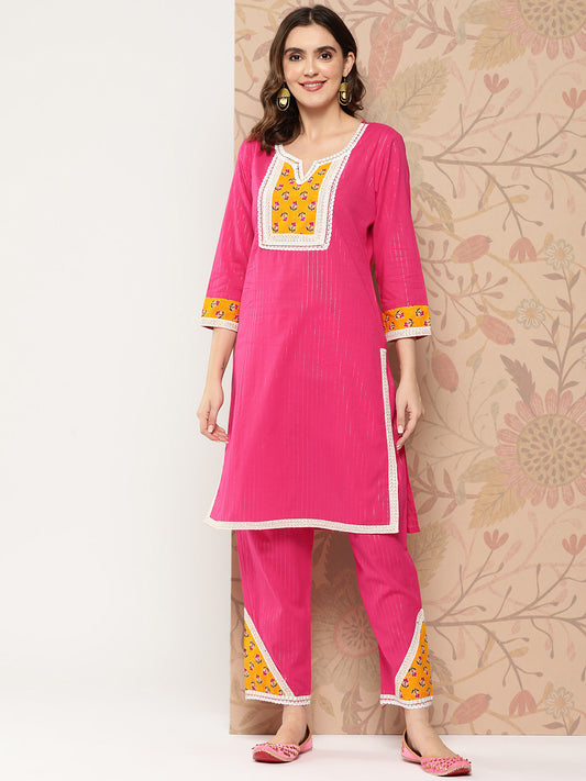 Yoke Design Regular Thread Work Pure Cotton Kurta with Palazzos