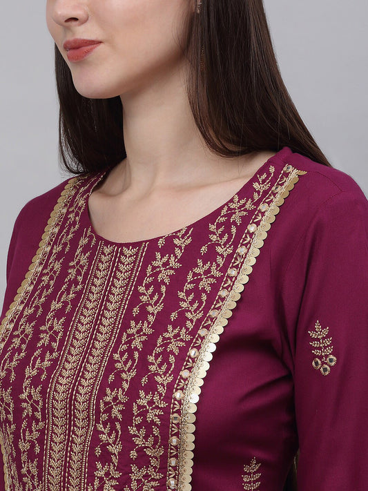 Women Yoke Design Mirror Work Kurta with Trouser & With Dupatta Set